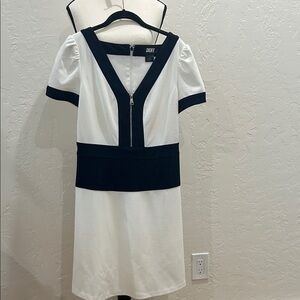 DKNY Black and White V-Neck Dress  JT